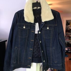 NWT Banana Republic Denim Jacket Shearling Trim M